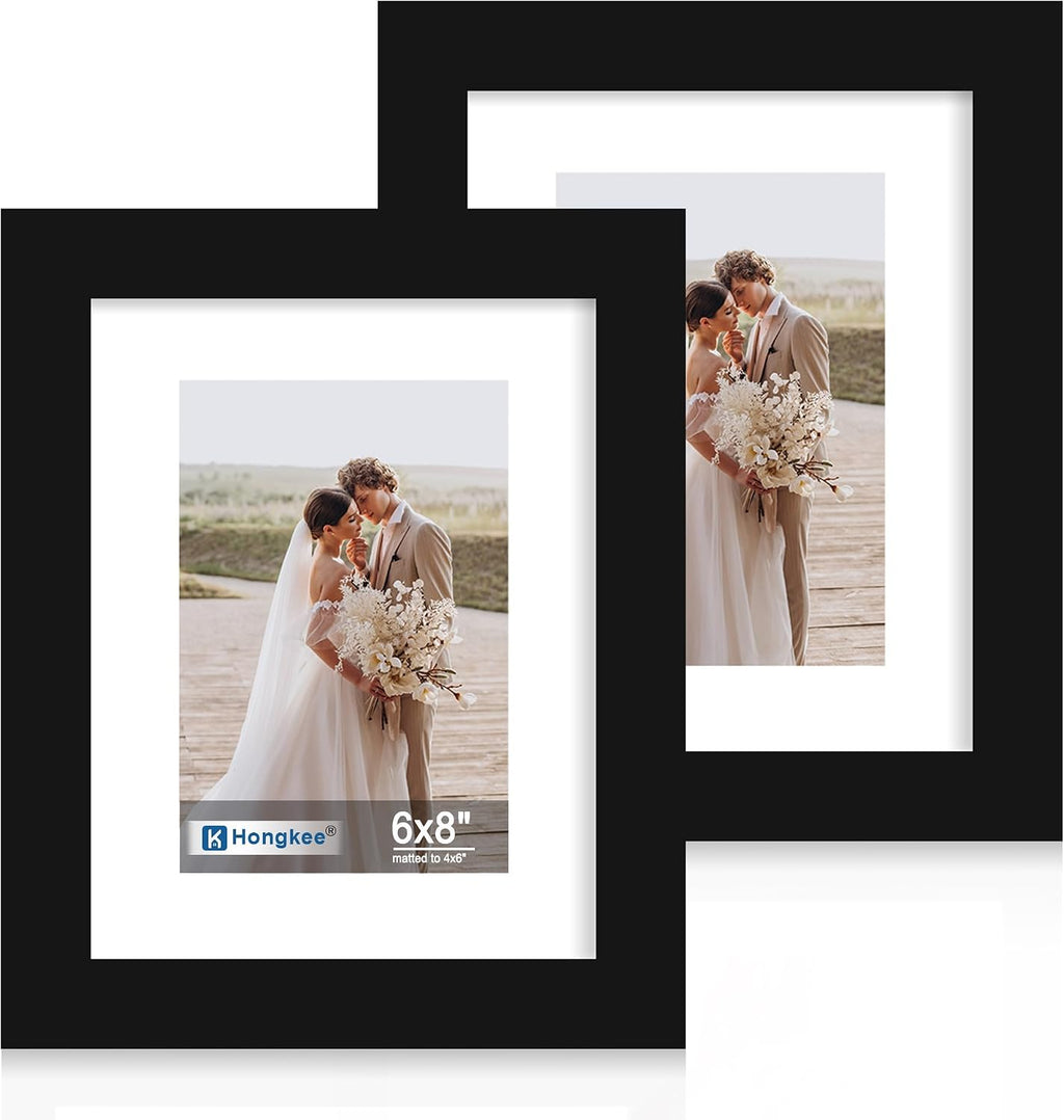 Yulinne 8x10 Picture Frame Set of 2, Distressed White Wood, Real Glass, Fits 5x7 with Mat, Wall or Tabletop