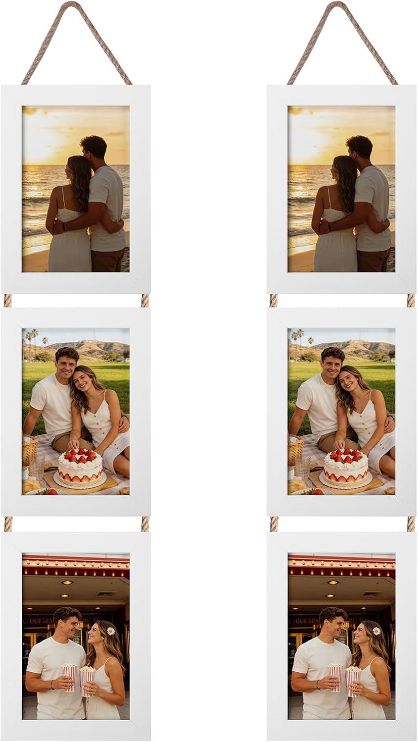 Yulinne 5x7 White Collage Picture Frame Set of 2, 6-Opening Vertical, Wall Hanging