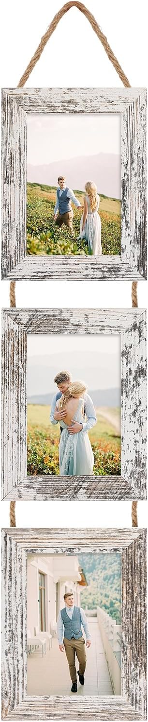 Yulinne 5x7 White Collage Picture Frame Set of 2, 6-Opening Vertical, Wall Hanging