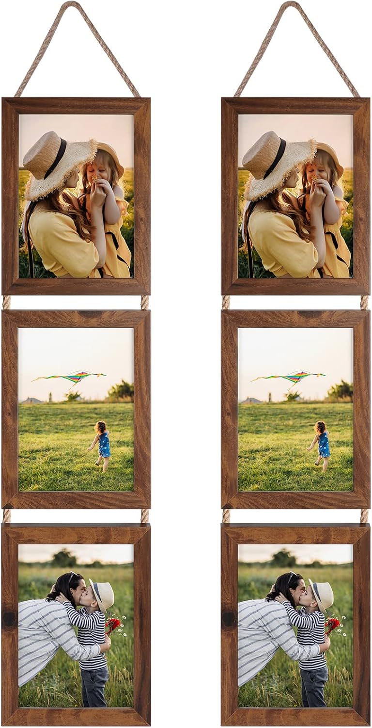 Yulinne 5x7 White Collage Picture Frame Set of 2, 6-Opening Vertical, Wall Hanging