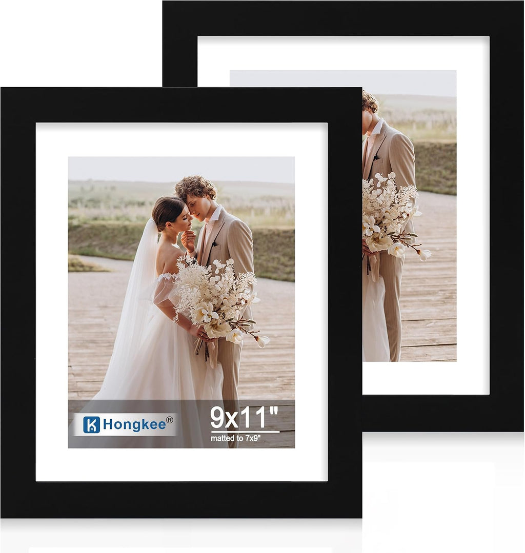 Yulinne 8x10 Picture Frame Set of 2, Distressed White Wood, Real Glass, Fits 5x7 with Mat, Wall or Tabletop