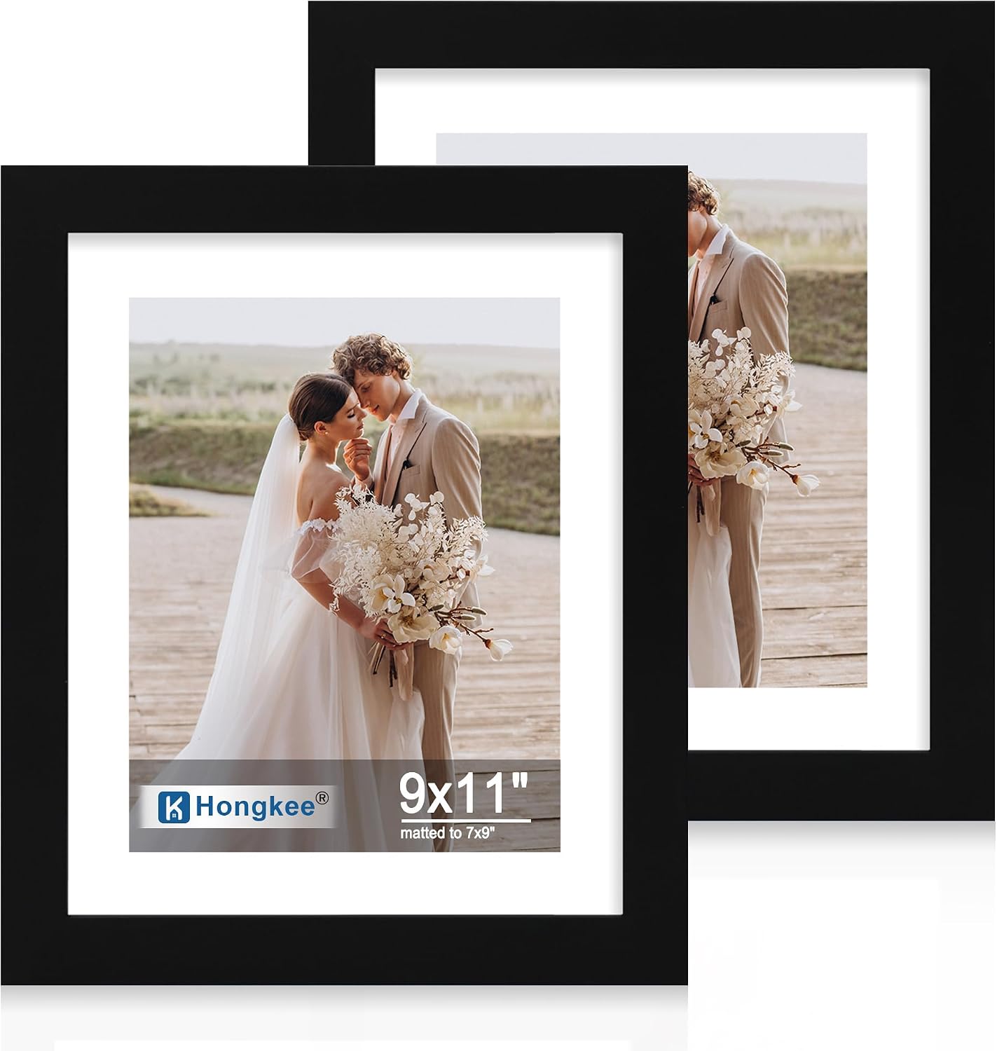 Yulinne 8x10 Picture Frame Set of 2, Distressed White Wood, Real Glass, Fits 5x7 with Mat, Wall or Tabletop