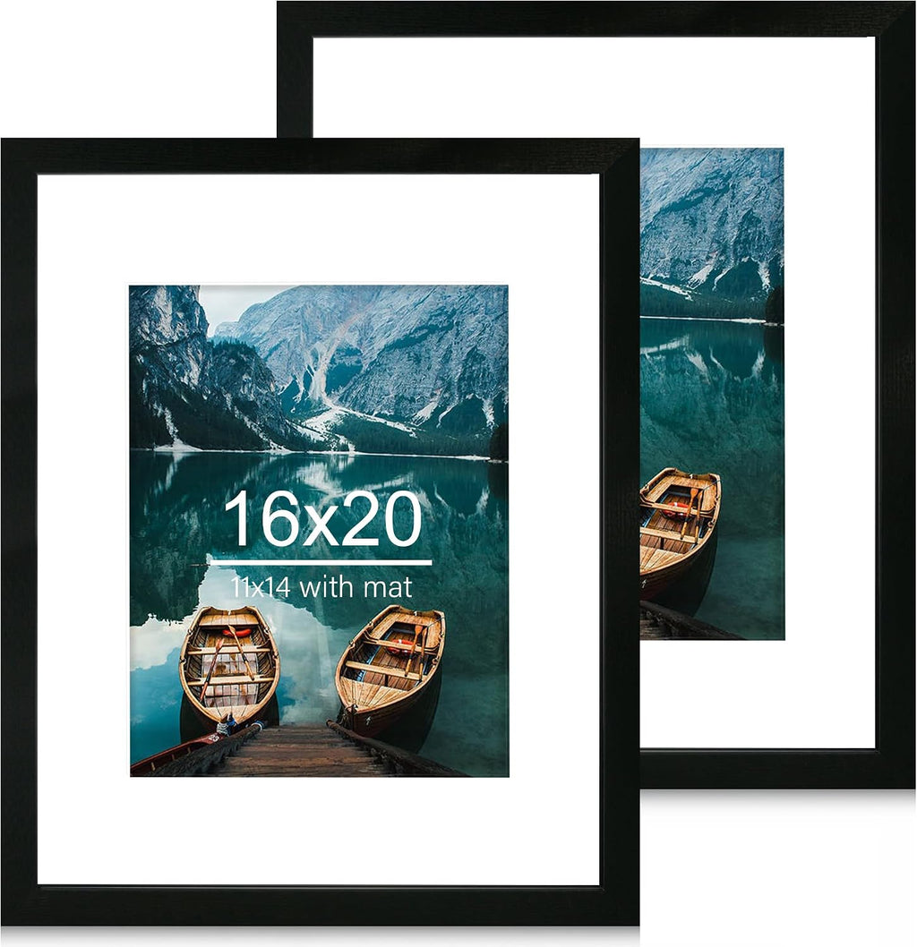 Yulinne 8x10 Picture Frame Set of 2, Distressed White Wood, Real Glass, Fits 5x7 with Mat, Wall or Tabletop