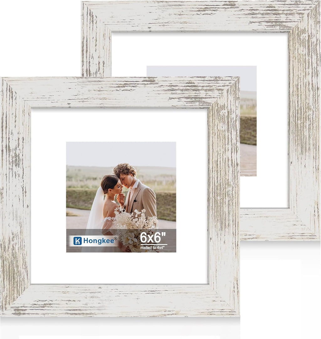 Yulinne 8x10 Picture Frame Set of 2, Distressed White Wood, Real Glass, Fits 5x7 with Mat, Wall or Tabletop