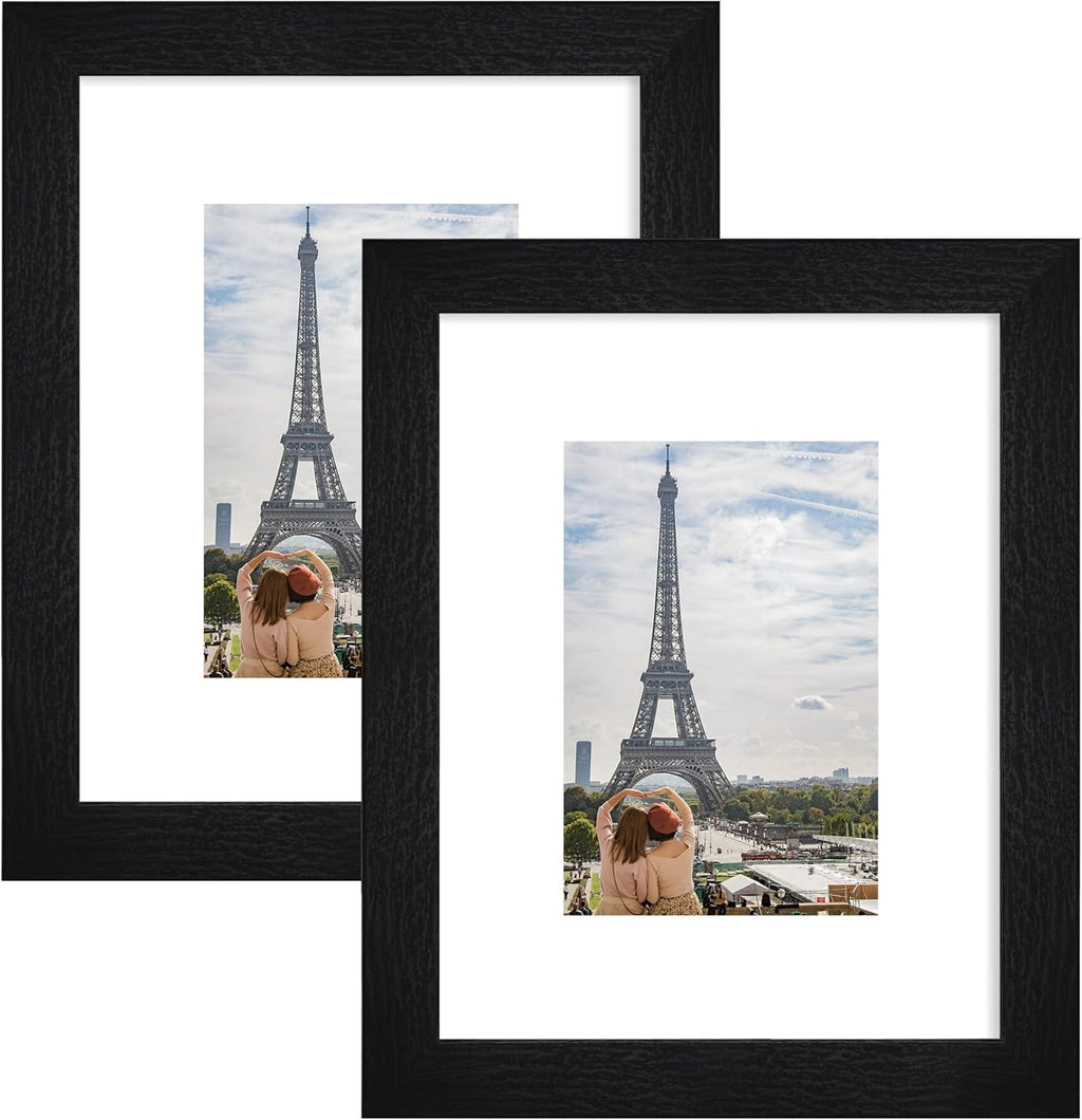 Yulinne 8x10 Picture Frame Set of 2, Distressed White Wood, Real Glass, Fits 5x7 with Mat, Wall or Tabletop