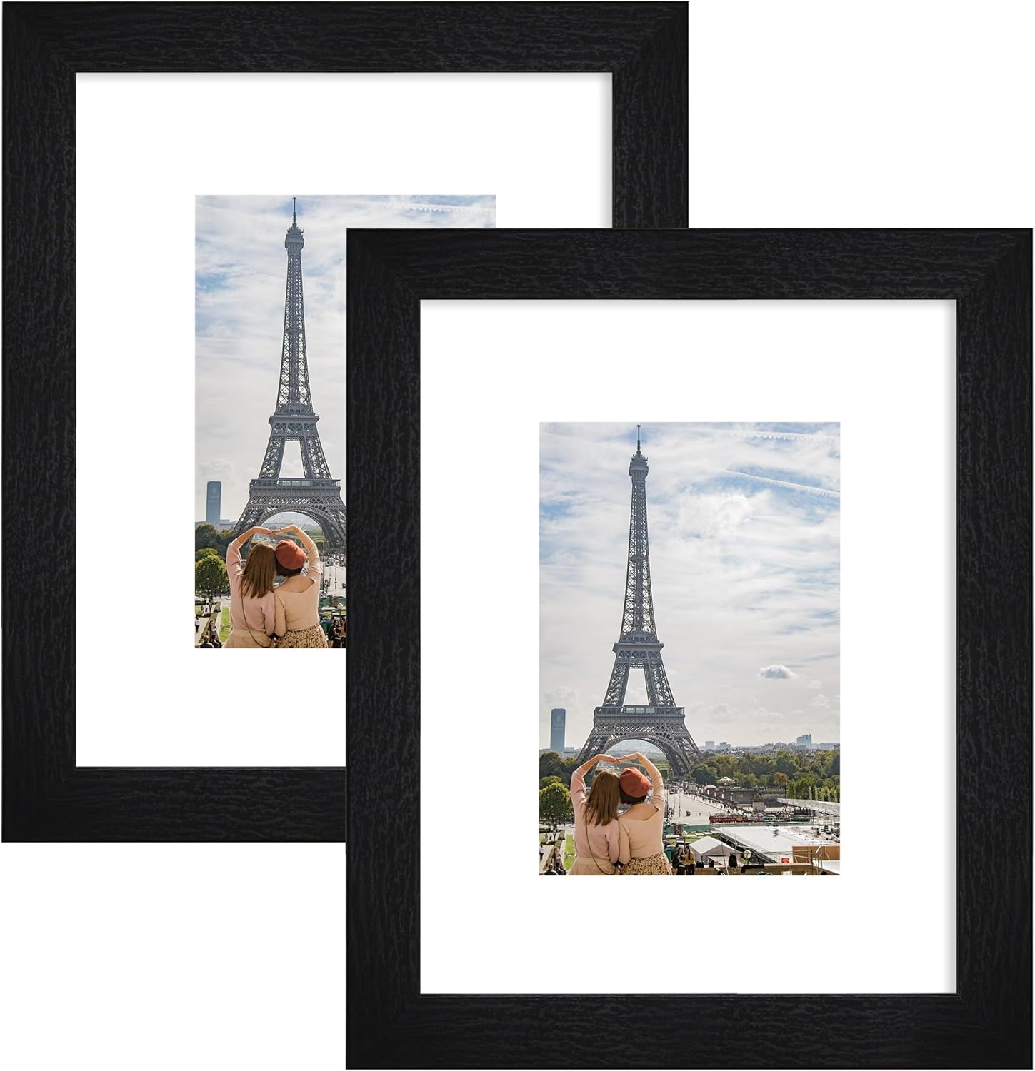 Yulinne 8x10 Picture Frame Set of 2, Distressed White Wood, Real Glass, Fits 5x7 with Mat, Wall or Tabletop