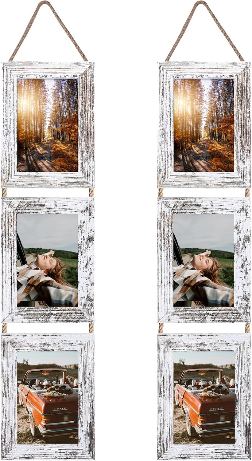 Yulinne 5x7 White Collage Picture Frame Set of 2, 6-Opening Vertical, Wall Hanging