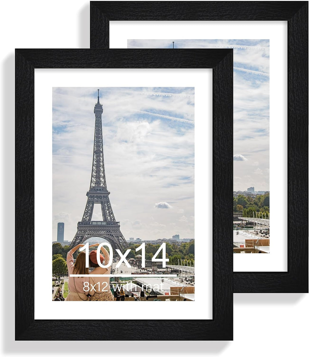 Yulinne 8x10 Picture Frame Set of 2, Distressed White Wood, Real Glass, Fits 5x7 with Mat, Wall or Tabletop