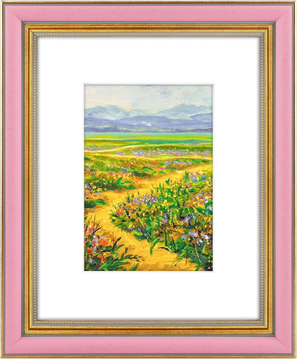 Yulinne 11x14 Green Gold Ornate Frame, Fits 8x10 with White Mat, Real Glass, Wall Mount