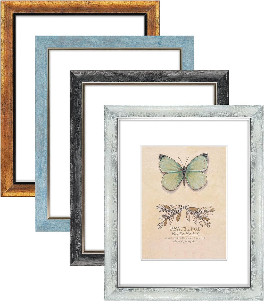 Yulinne 8x10 Picture Frame Set of 4, Rustic Retro Style, HD Plastic Cover, Wall or Tabletop Display