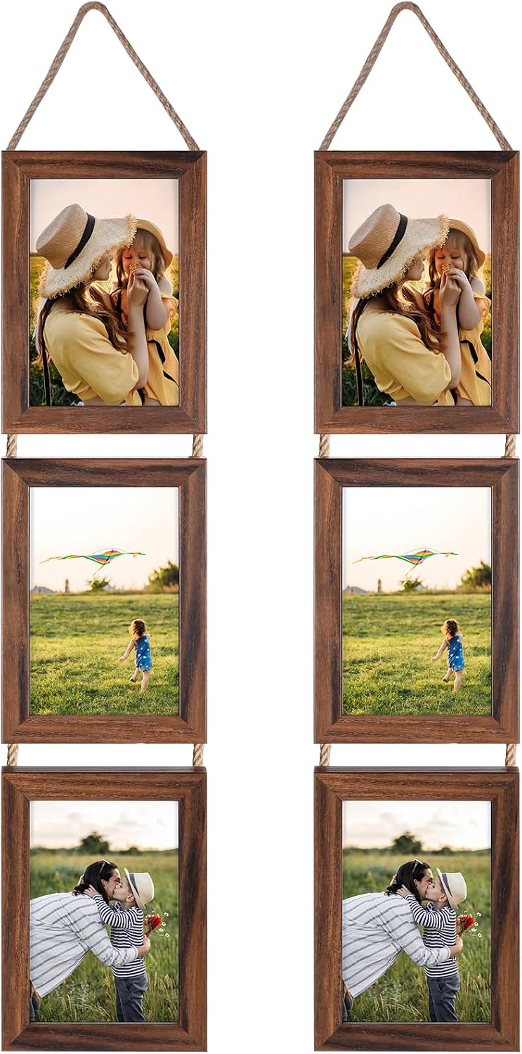 Yulinne 5x7 White Collage Picture Frame Set of 2, 6-Opening Vertical, Wall Hanging
