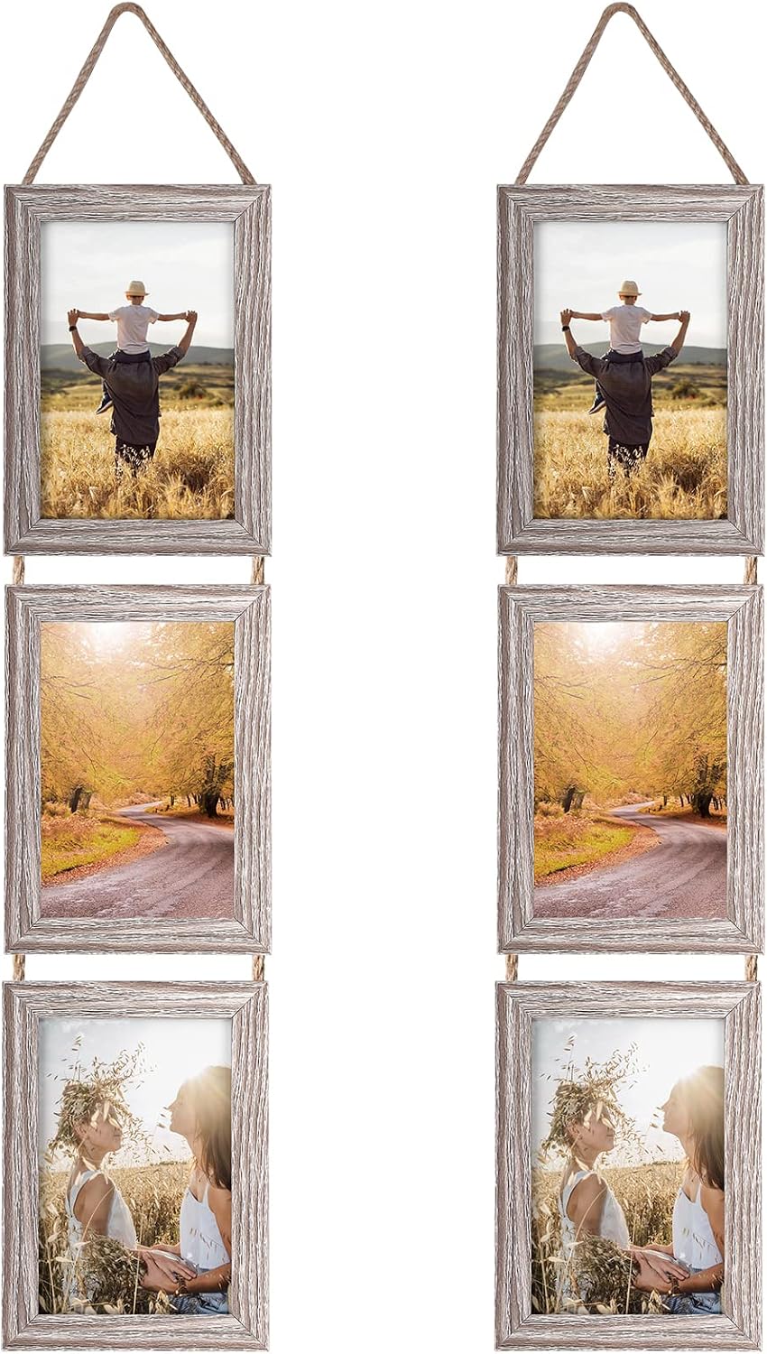 Yulinne 5x7 White Collage Picture Frame Set of 2, 6-Opening Vertical, Wall Hanging