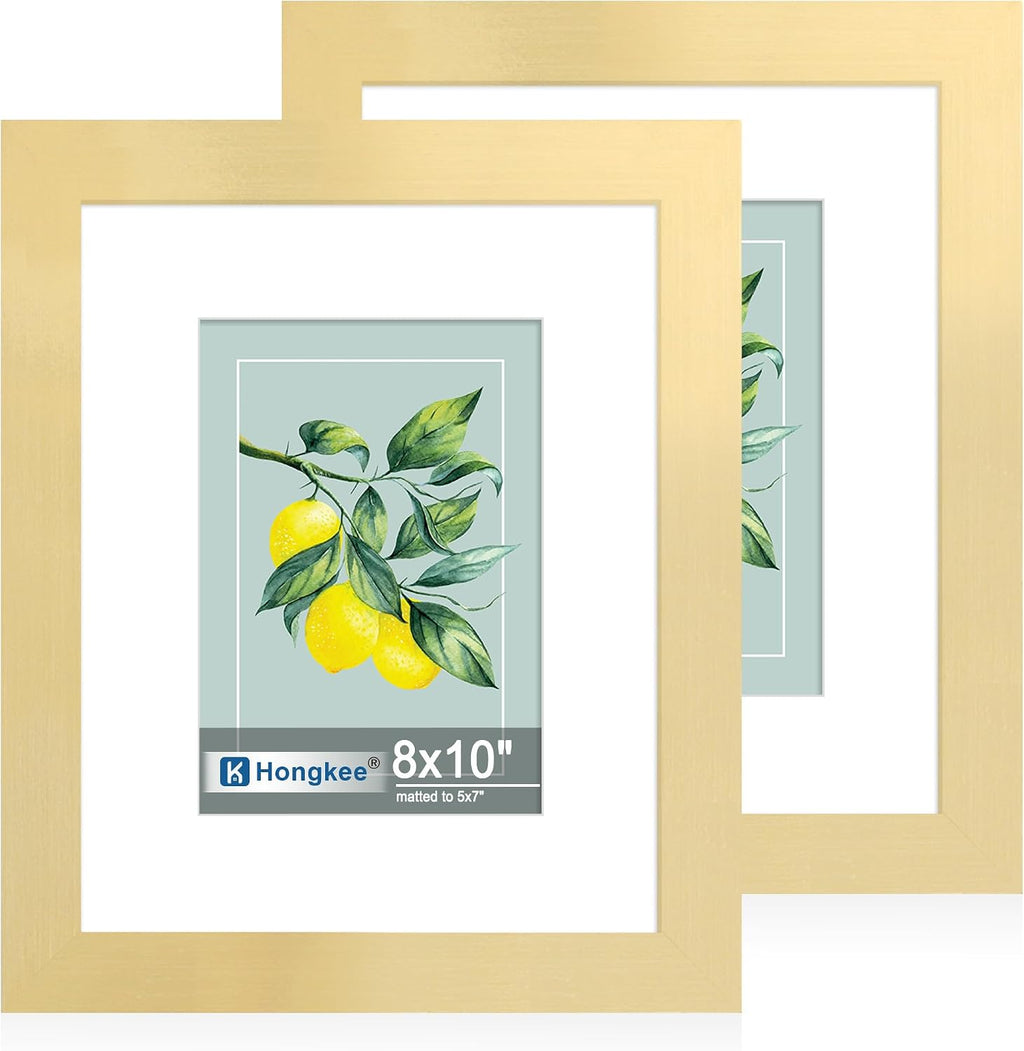 Yulinne 8x10 Picture Frame Set of 2, Distressed White Wood, Real Glass, Fits 5x7 with Mat, Wall or Tabletop