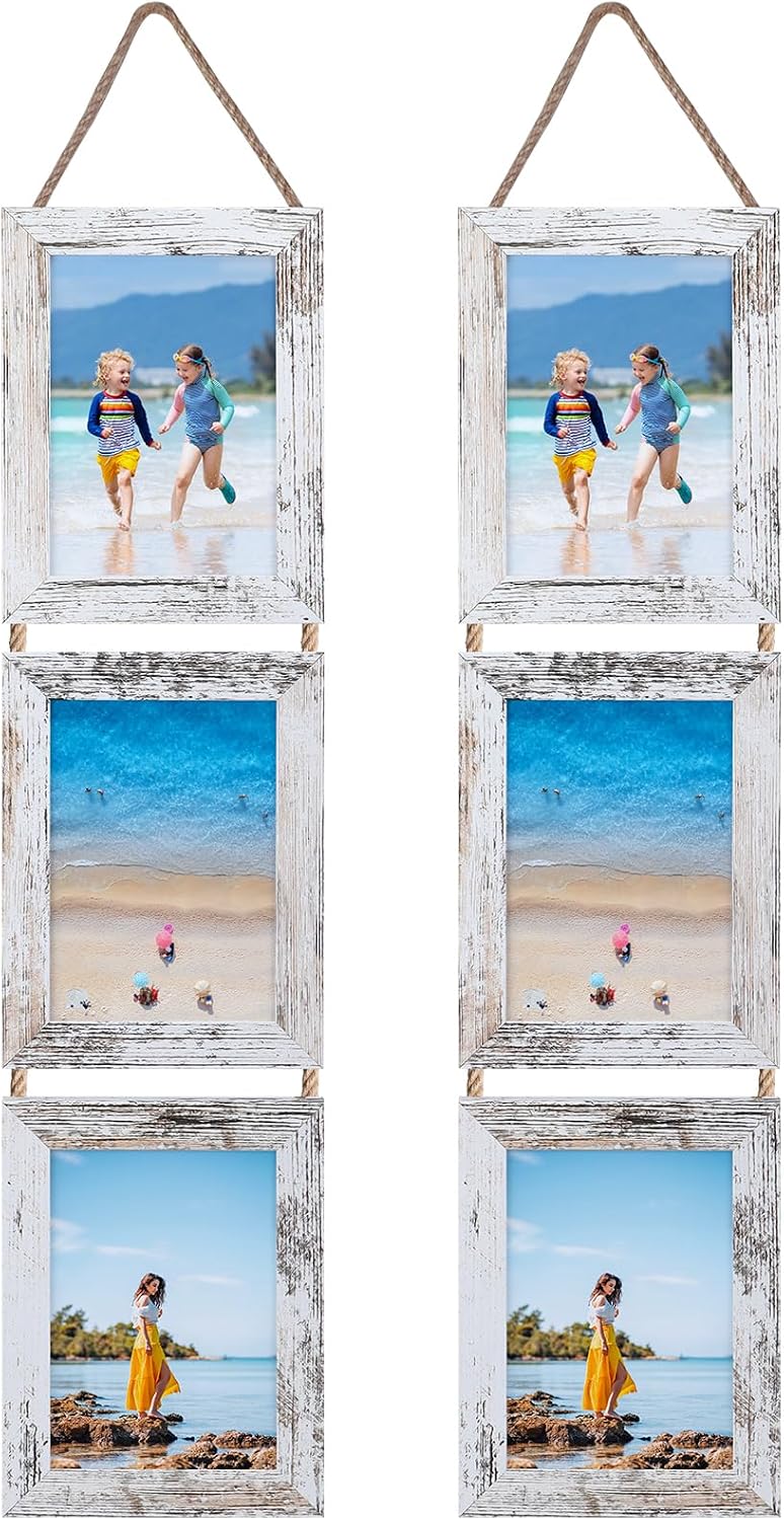 Yulinne 5x7 White Collage Picture Frame Set of 2, 6-Opening Vertical, Wall Hanging