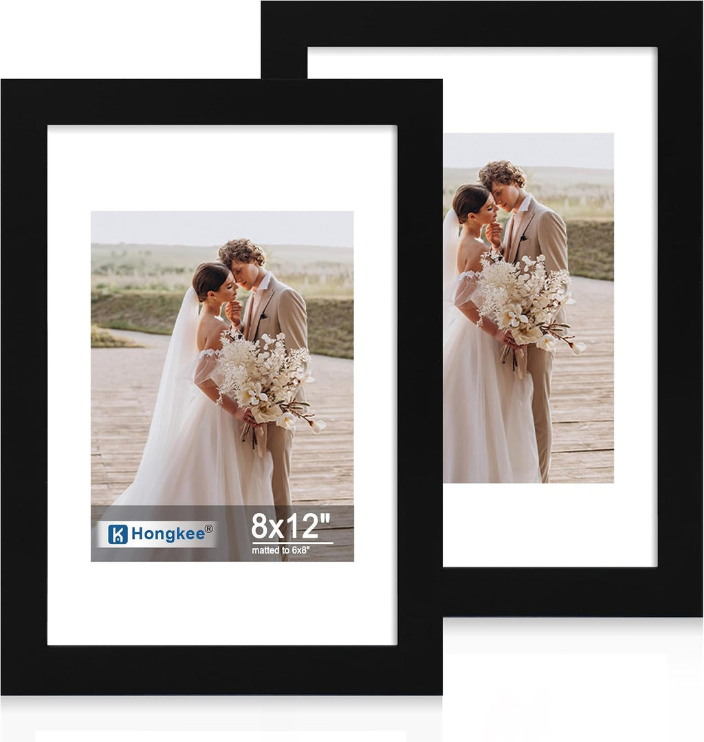 Yulinne 8x10 Picture Frame Set of 2, Distressed White Wood, Real Glass, Fits 5x7 with Mat, Wall or Tabletop