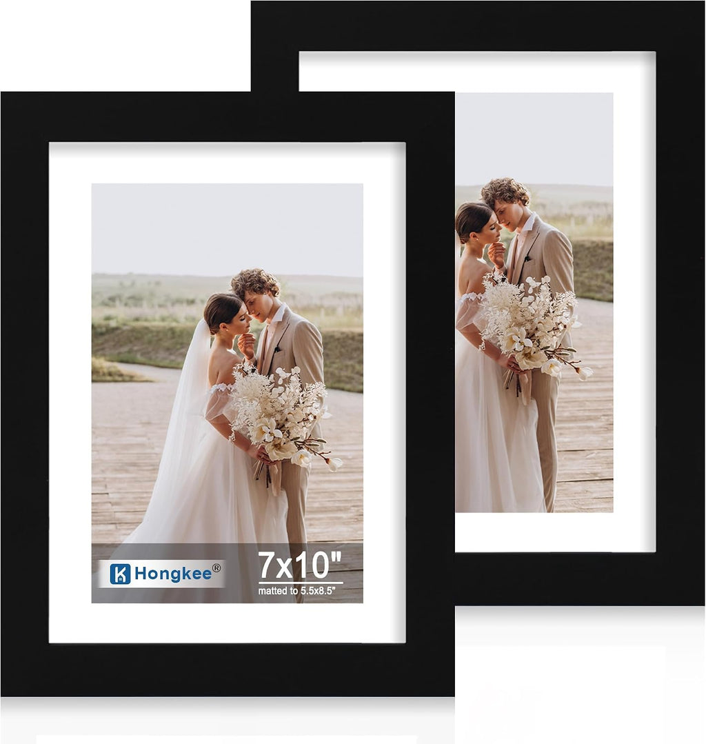 Yulinne 8x10 Picture Frame Set of 2, Distressed White Wood, Real Glass, Fits 5x7 with Mat, Wall or Tabletop