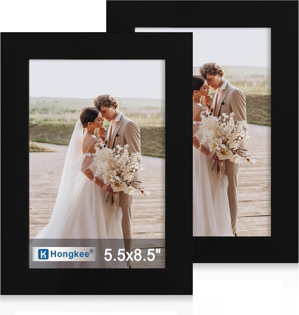 Yulinne 8x10 Picture Frame Set of 2, Distressed White Wood, Real Glass, Fits 5x7 with Mat, Wall or Tabletop