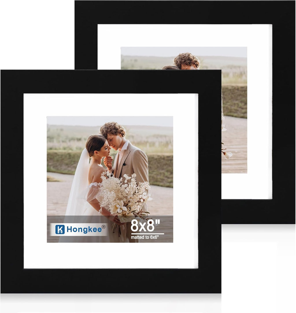 Yulinne 8x10 Picture Frame Set of 2, Distressed White Wood, Real Glass, Fits 5x7 with Mat, Wall or Tabletop