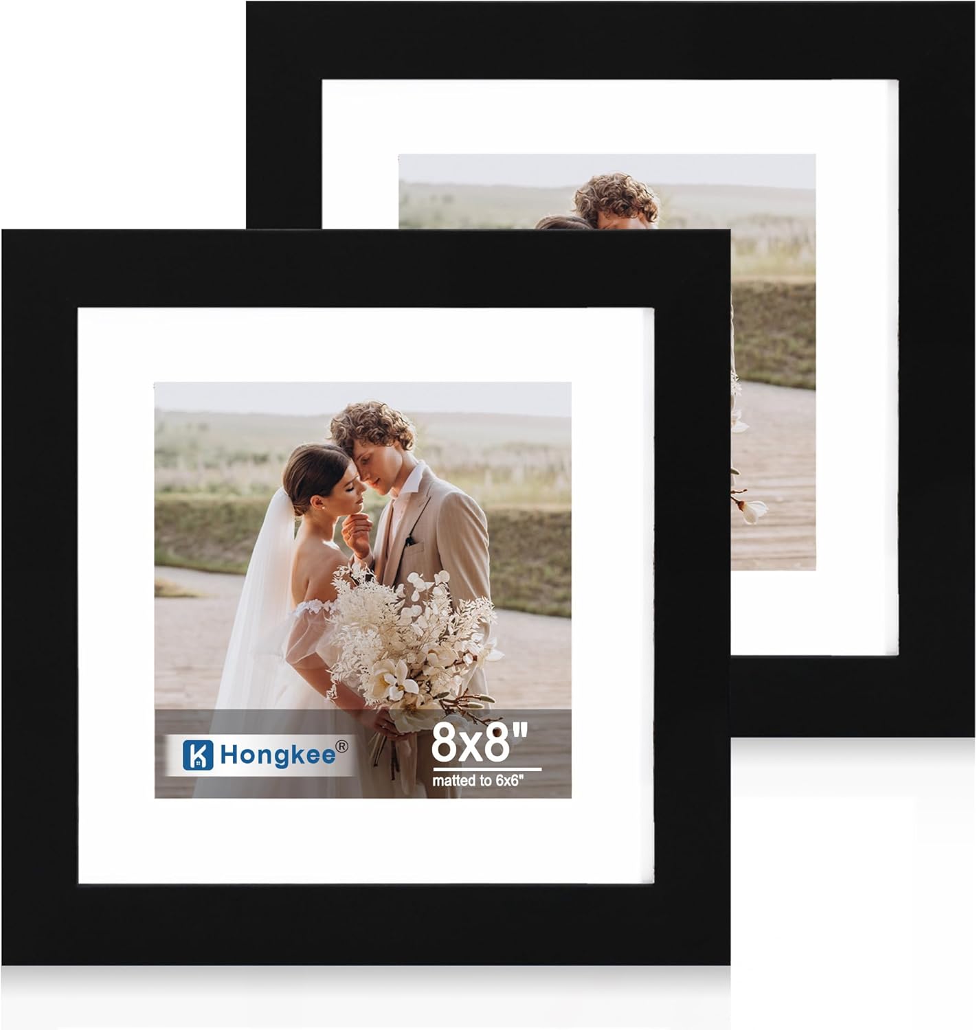 Yulinne 8x10 Picture Frame Set of 2, Distressed White Wood, Real Glass, Fits 5x7 with Mat, Wall or Tabletop