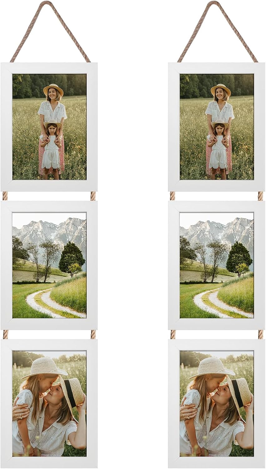 Yulinne 5x7 White Collage Picture Frame Set of 2, 6-Opening Vertical, Wall Hanging