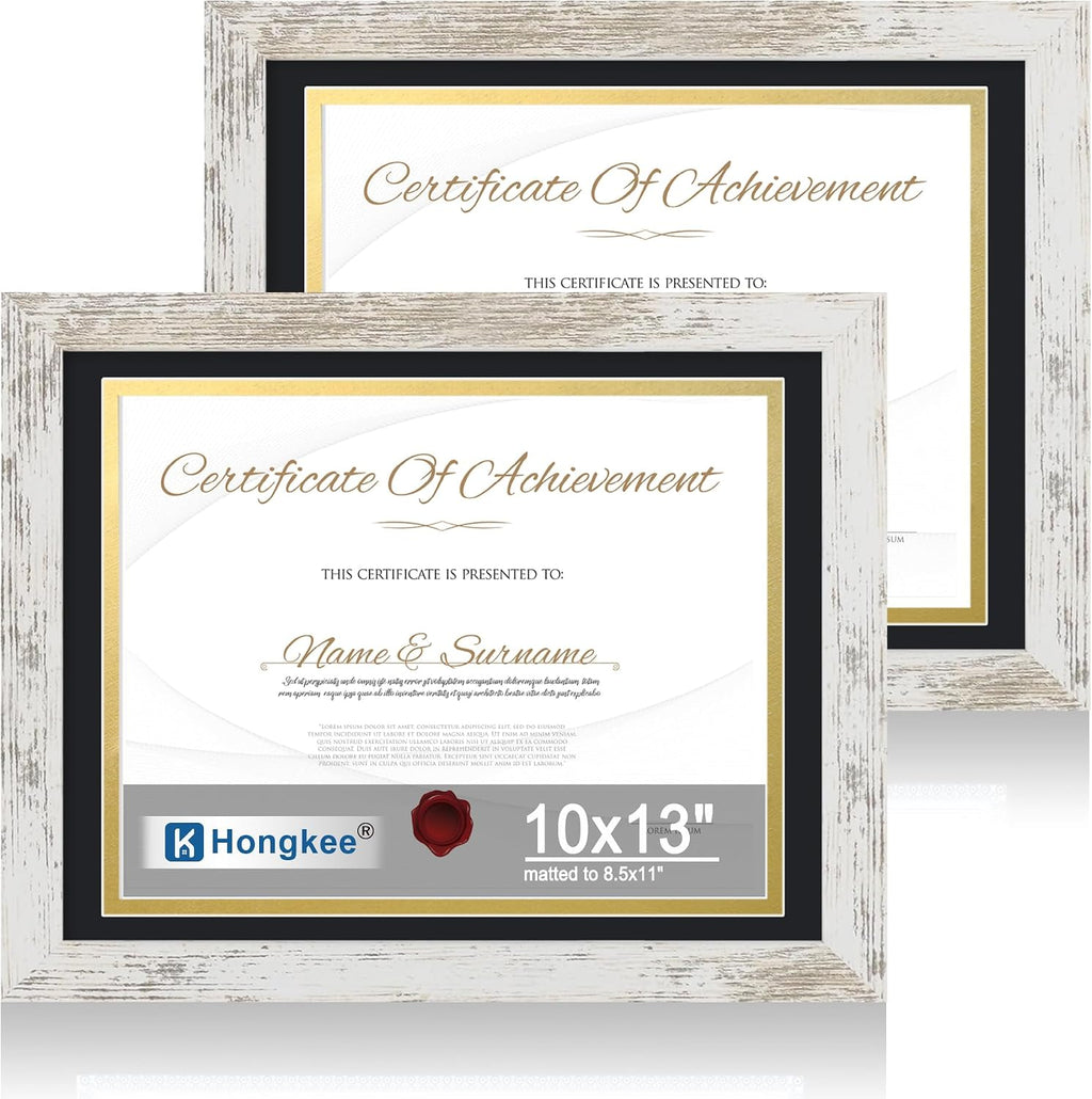 Yulinne 8x10 Picture Frame Set of 2, Distressed White Wood, Real Glass, Fits 5x7 with Mat, Wall or Tabletop