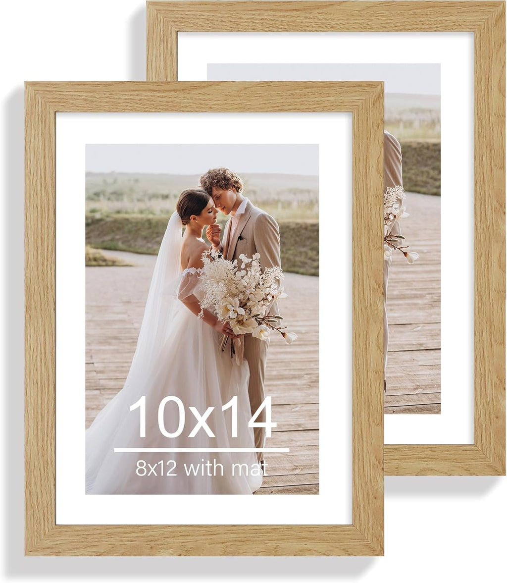 Yulinne 8x10 Picture Frame Set of 2, Distressed White Wood, Real Glass, Fits 5x7 with Mat, Wall or Tabletop