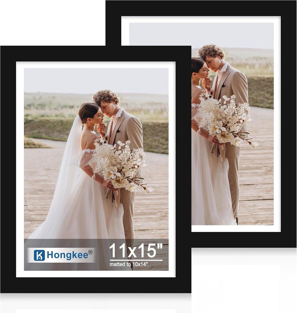 Yulinne 8x10 Picture Frame Set of 2, Distressed White Wood, Real Glass, Fits 5x7 with Mat, Wall or Tabletop