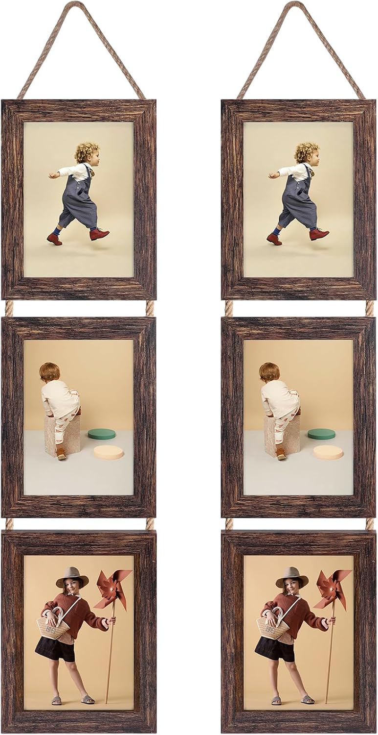 Yulinne 5x7 White Collage Picture Frame Set of 2, 6-Opening Vertical, Wall Hanging