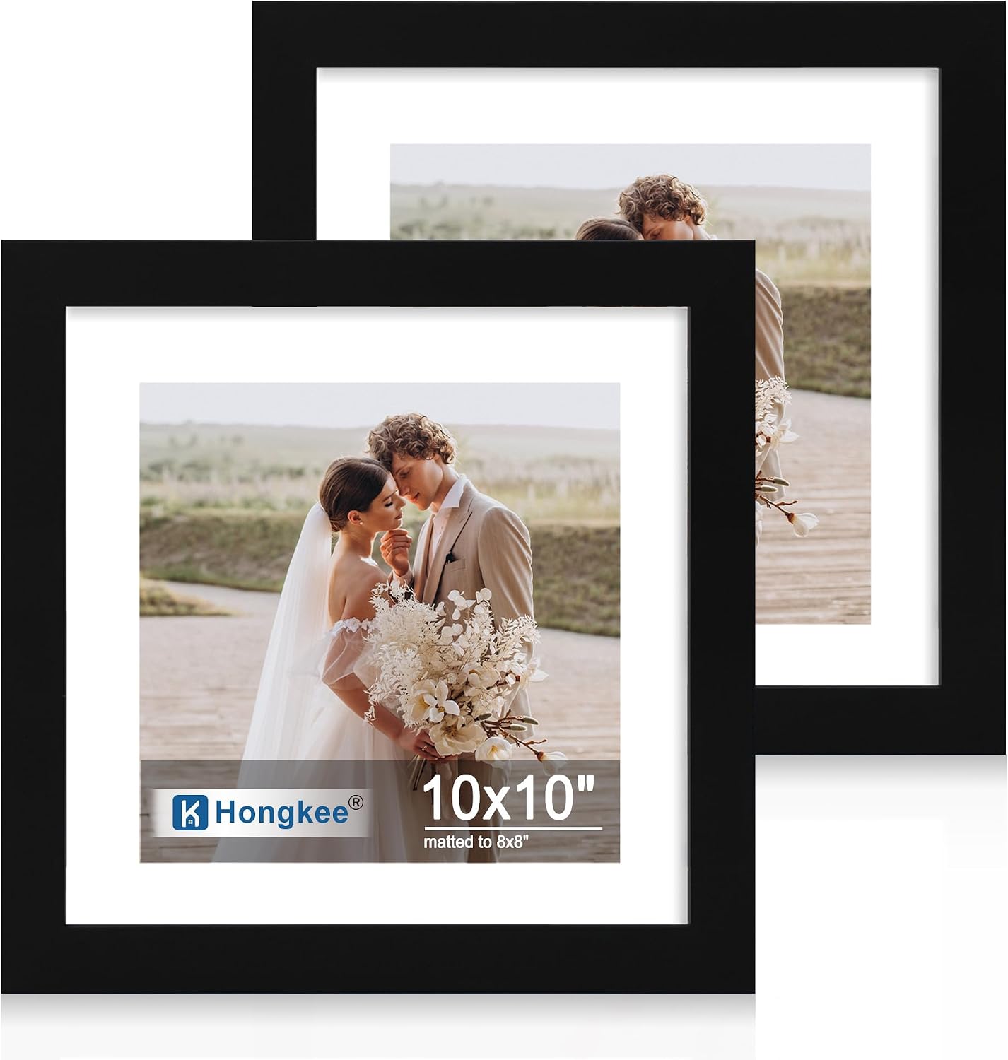 Yulinne 8x10 Picture Frame Set of 2, Distressed White Wood, Real Glass, Fits 5x7 with Mat, Wall or Tabletop