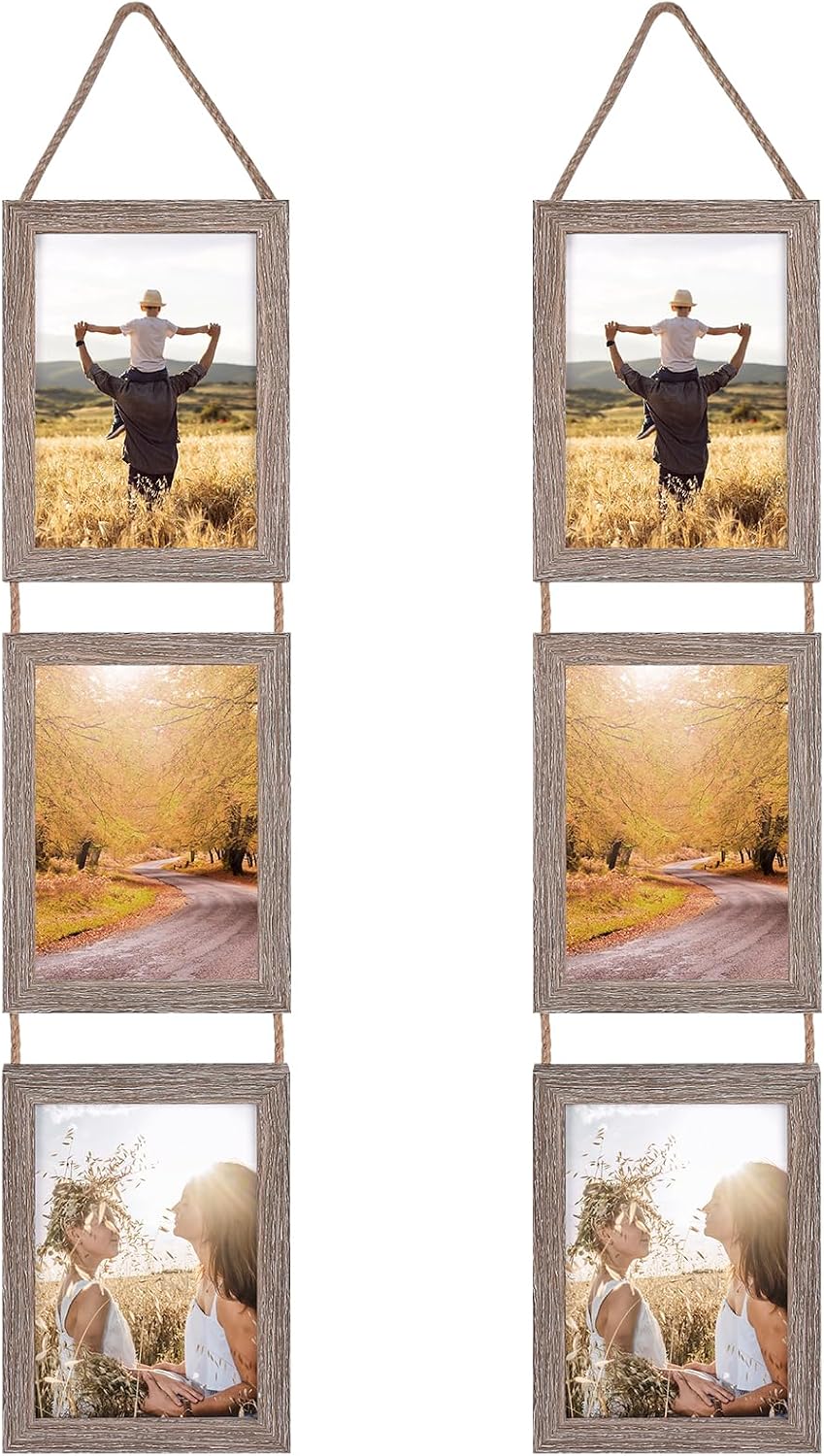 Yulinne 5x7 White Collage Picture Frame Set of 2, 6-Opening Vertical, Wall Hanging