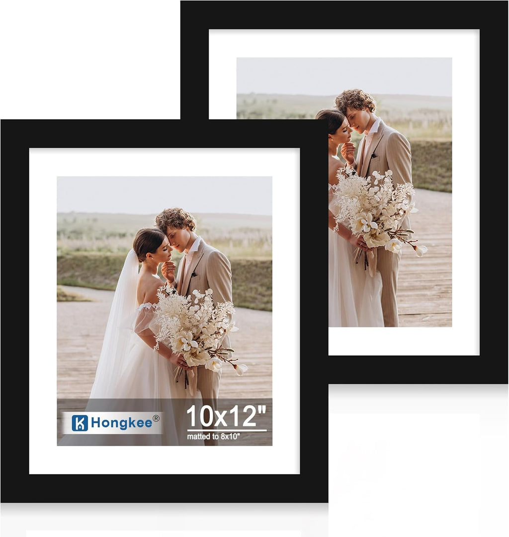 Yulinne 8x10 Picture Frame Set of 2, Distressed White Wood, Real Glass, Fits 5x7 with Mat, Wall or Tabletop