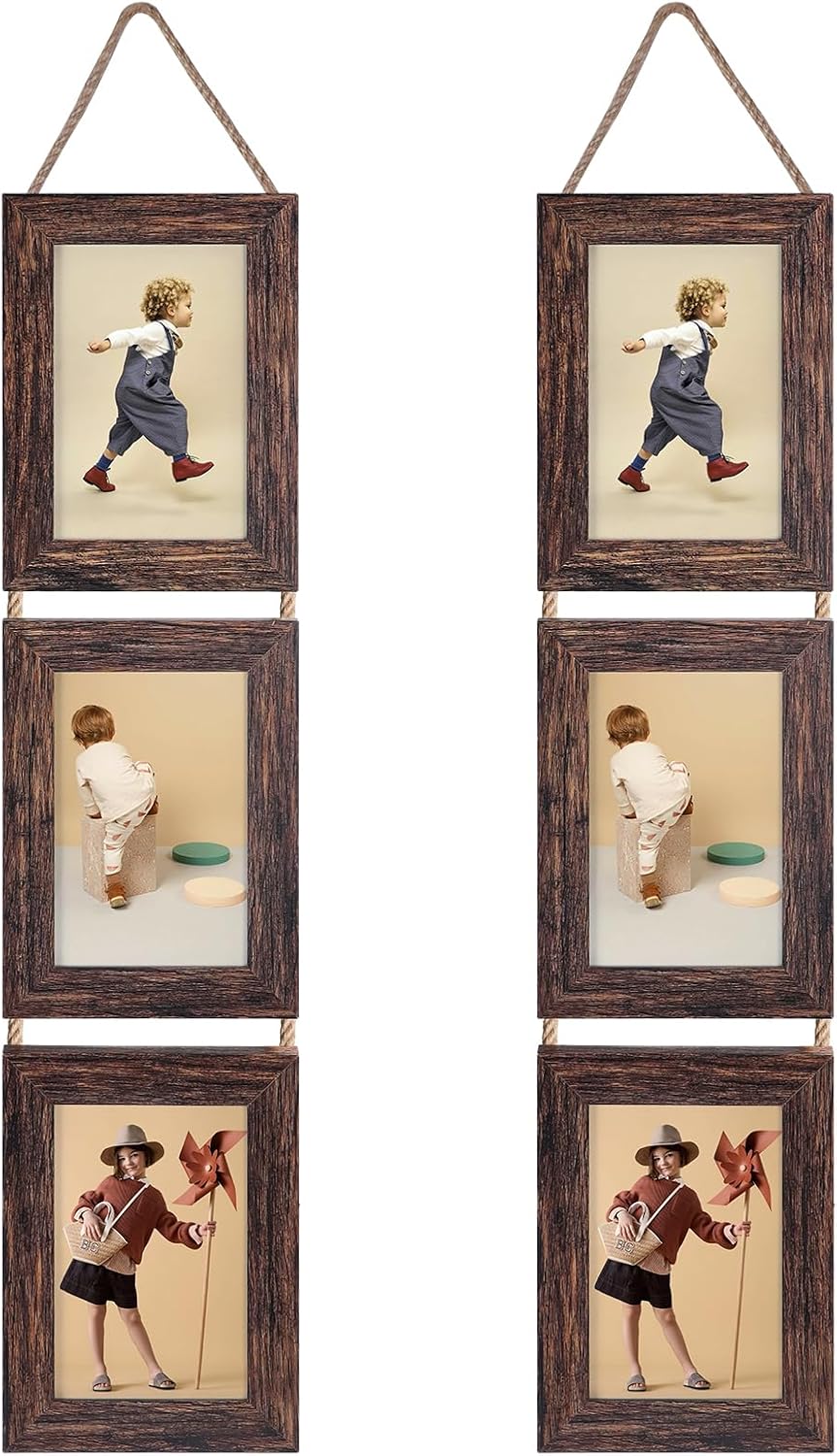 Yulinne 5x7 White Collage Picture Frame Set of 2, 6-Opening Vertical, Wall Hanging