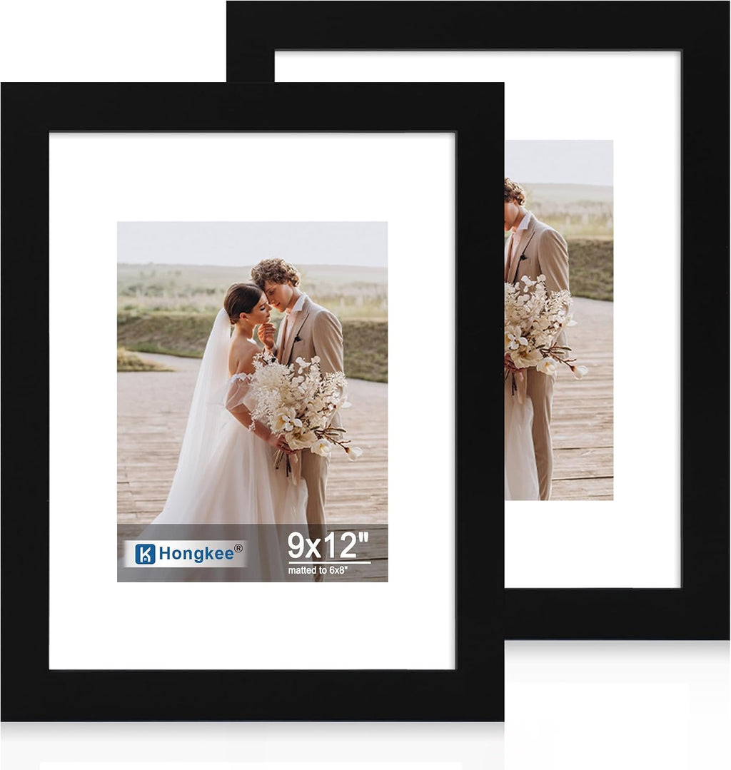 Yulinne 8x10 Picture Frame Set of 2, Distressed White Wood, Real Glass, Fits 5x7 with Mat, Wall or Tabletop