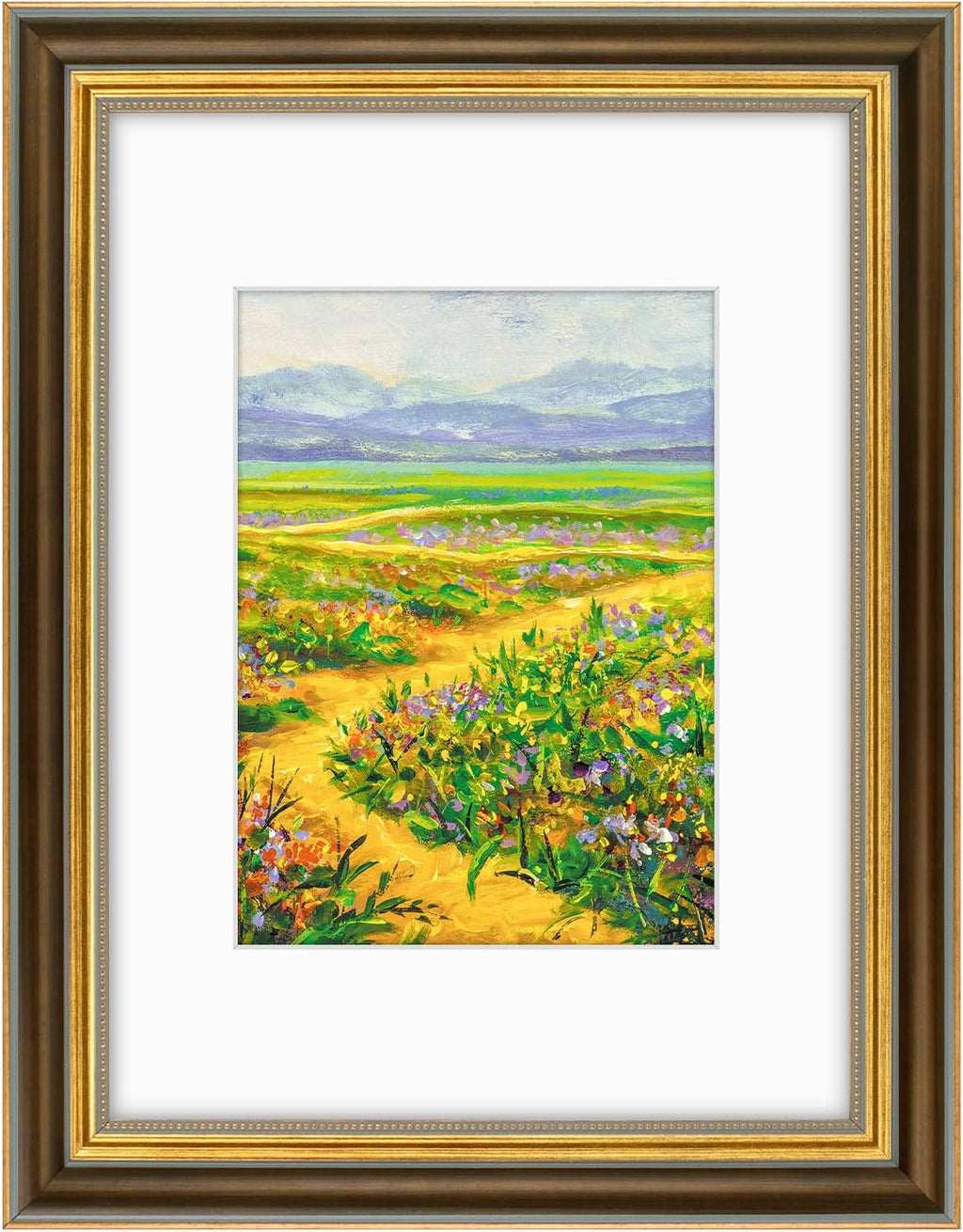 Yulinne 11x14 Green Gold Ornate Frame, Fits 8x10 with White Mat, Real Glass, Wall Mount