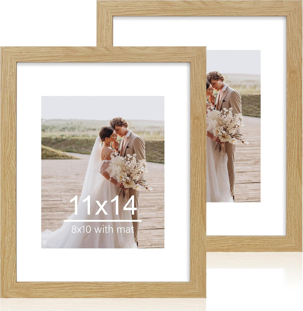 Yulinne 8x10 Picture Frame Set of 2, Distressed White Wood, Real Glass, Fits 5x7 with Mat, Wall or Tabletop