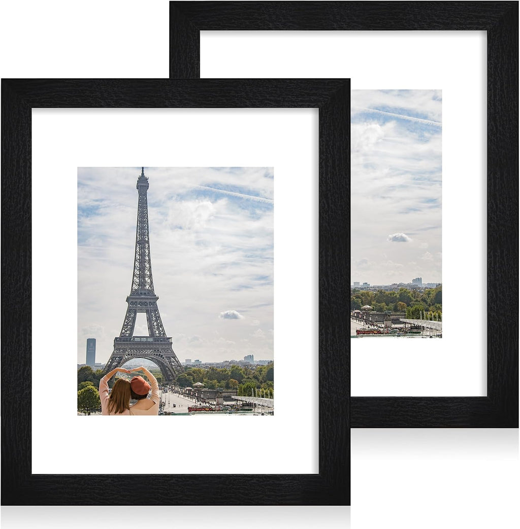 Yulinne 8x10 Picture Frame Set of 2, Distressed White Wood, Real Glass, Fits 5x7 with Mat, Wall or Tabletop