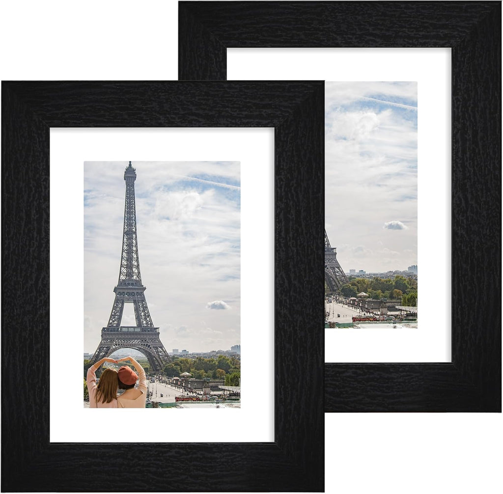 Yulinne 8x10 Picture Frame Set of 2, Distressed White Wood, Real Glass, Fits 5x7 with Mat, Wall or Tabletop