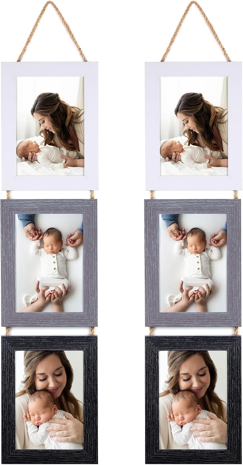 Yulinne 5x7 White Collage Picture Frame Set of 2, 6-Opening Vertical, Wall Hanging