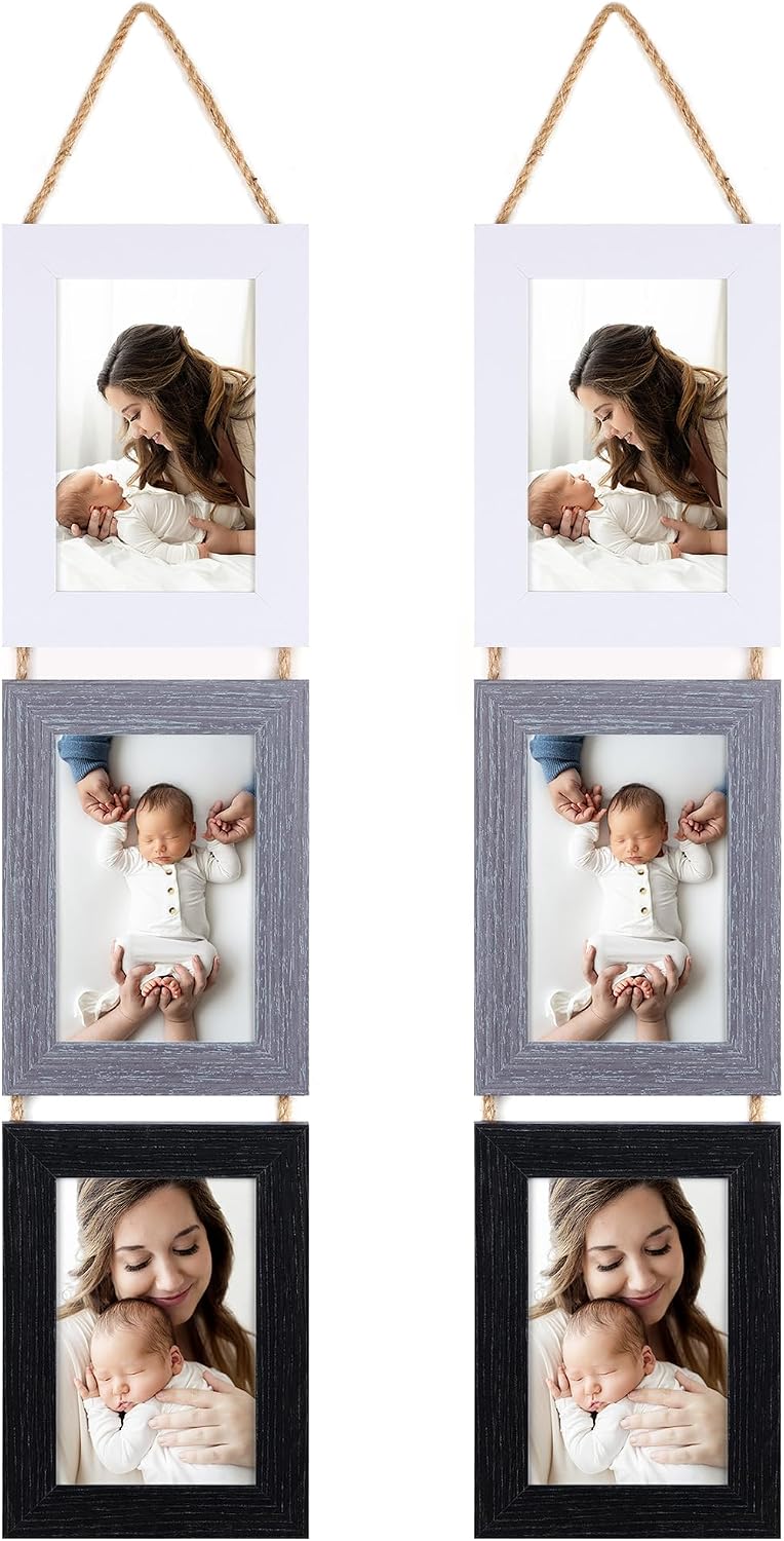 Yulinne 5x7 White Collage Picture Frame Set of 2, 6-Opening Vertical, Wall Hanging
