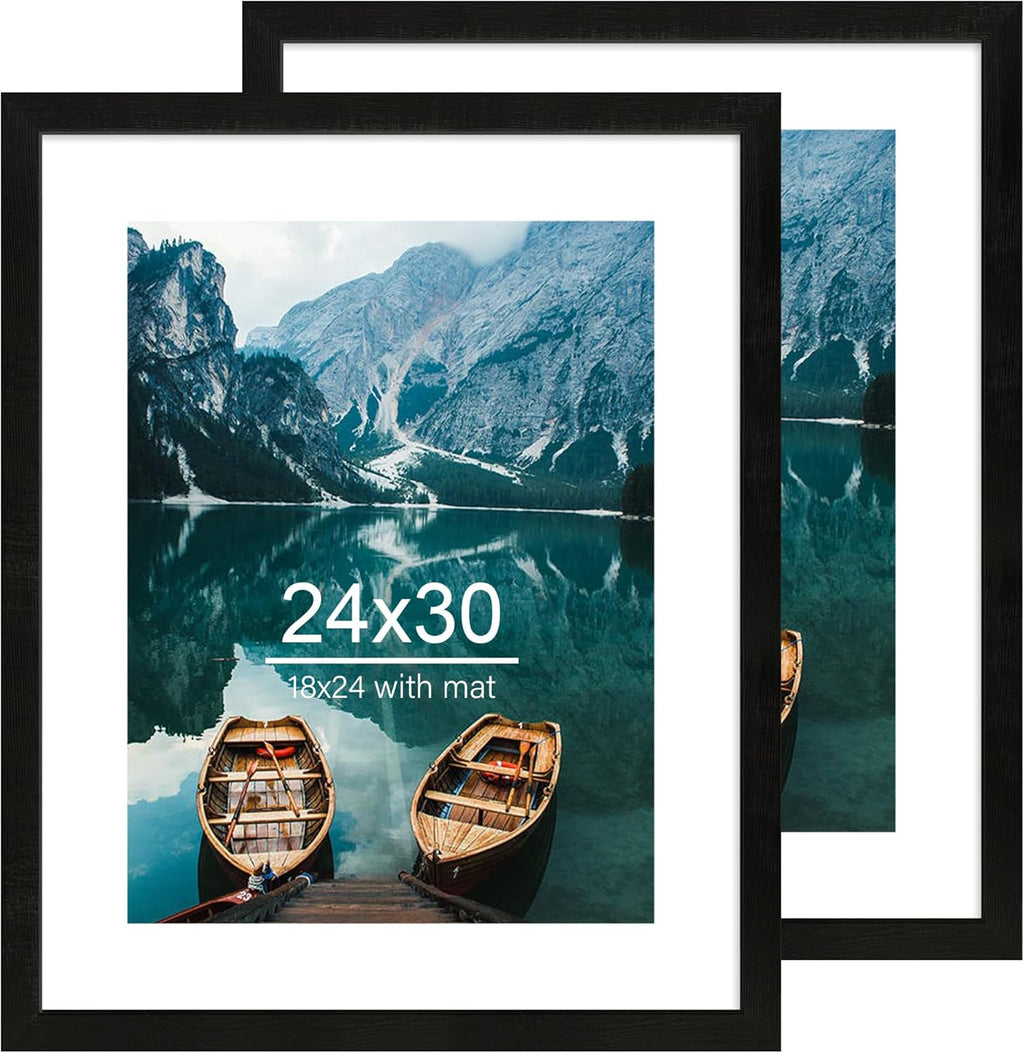 Yulinne 8x10 Picture Frame Set of 2, Distressed White Wood, Real Glass, Fits 5x7 with Mat, Wall or Tabletop