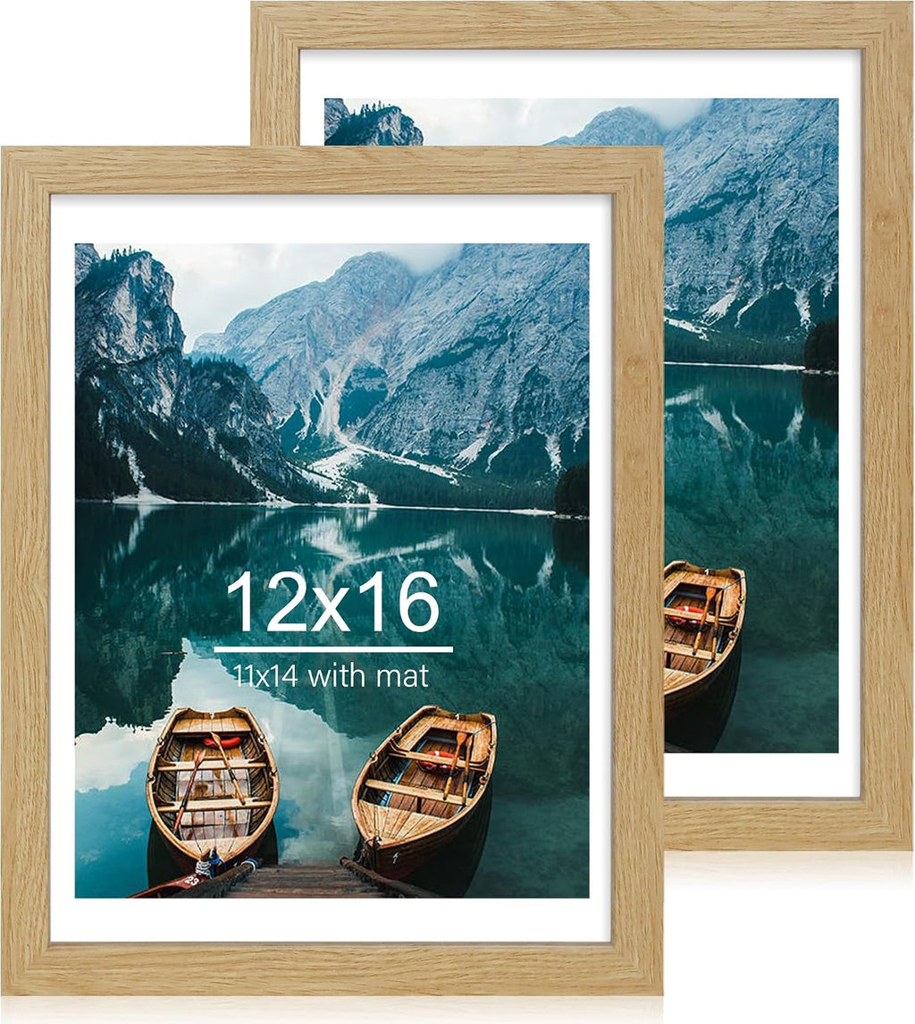Yulinne 8x10 Picture Frame Set of 2, Distressed White Wood, Real Glass, Fits 5x7 with Mat, Wall or Tabletop