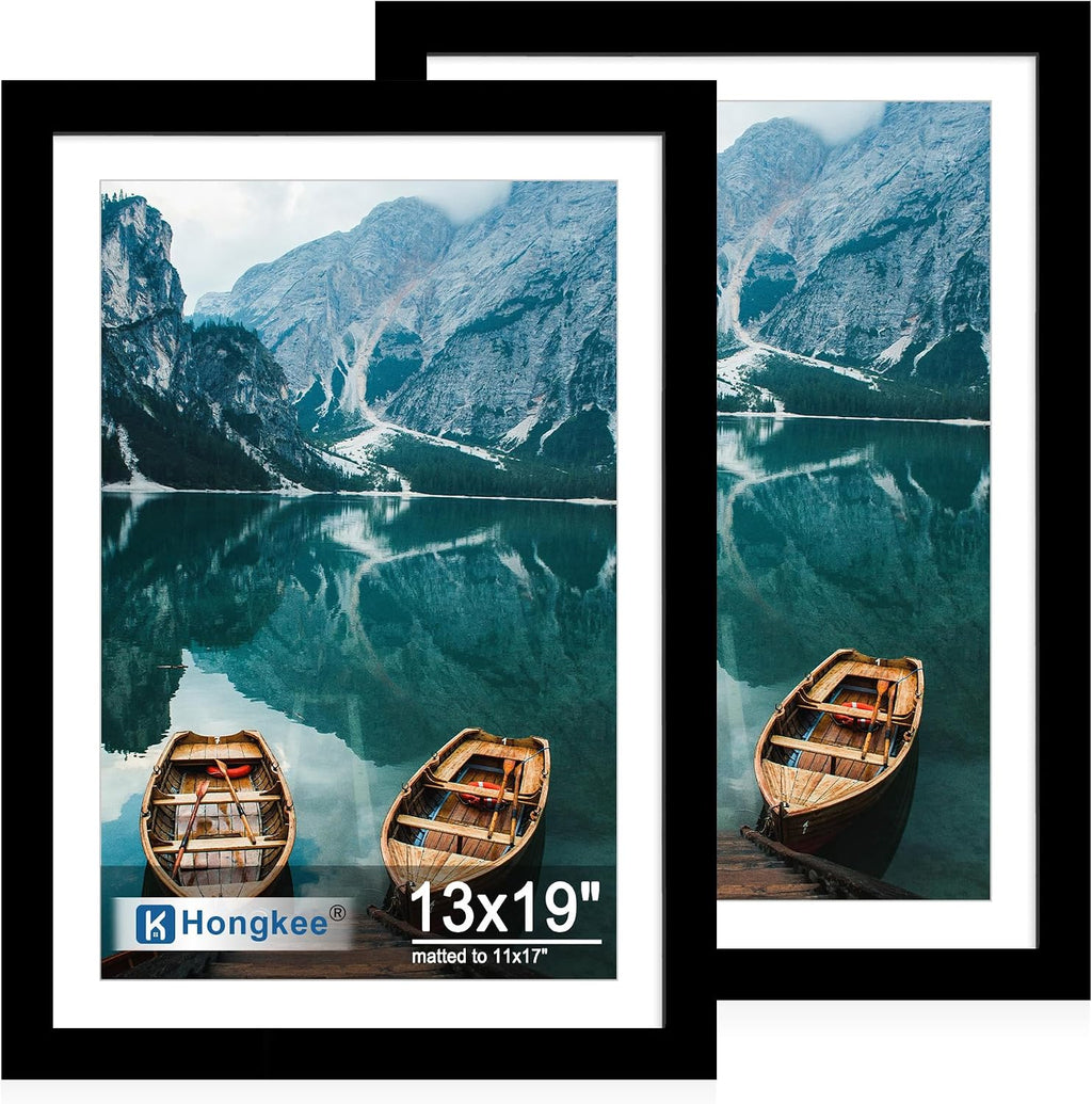 Yulinne 8x10 Picture Frame Set of 2, Distressed White Wood, Real Glass, Fits 5x7 with Mat, Wall or Tabletop