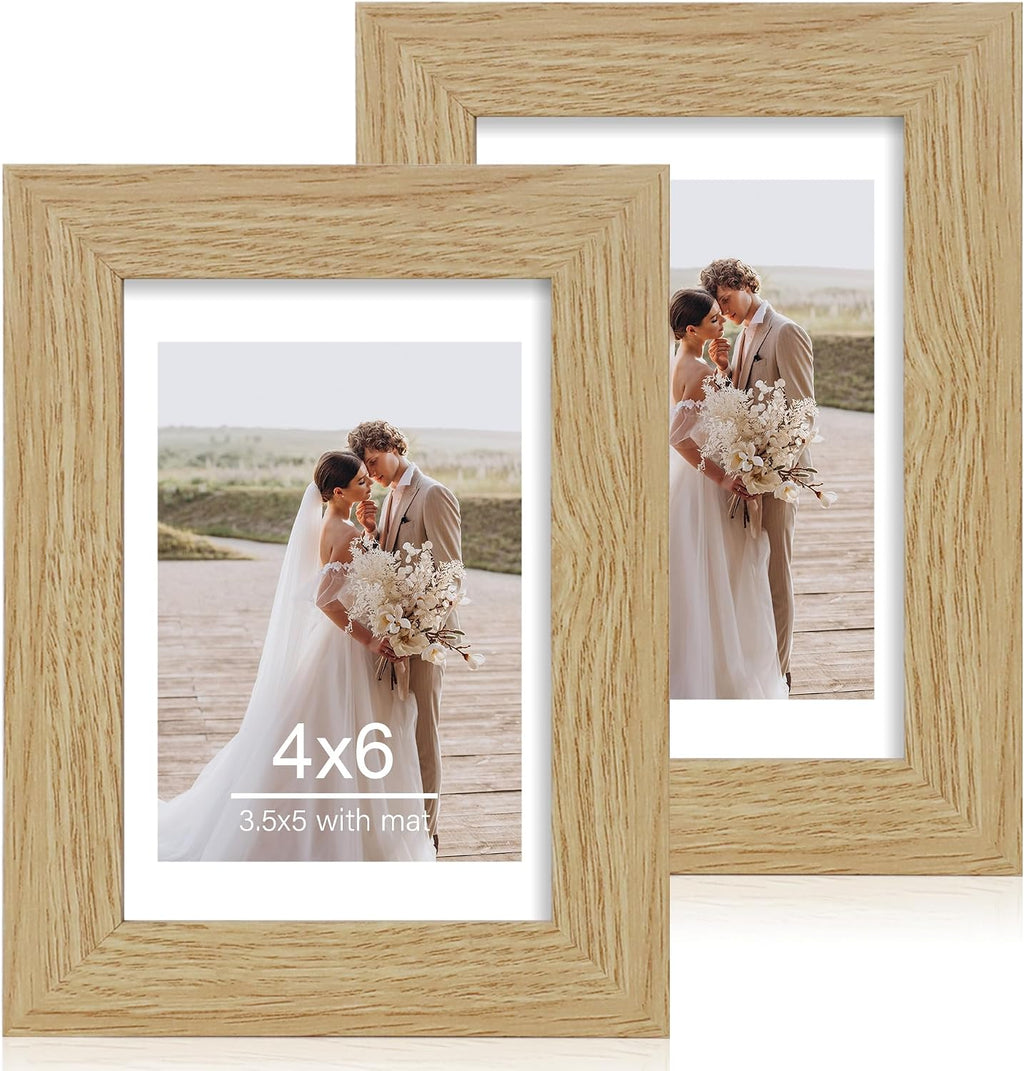 Yulinne 8x10 Picture Frame Set of 2, Distressed White Wood, Real Glass, Fits 5x7 with Mat, Wall or Tabletop