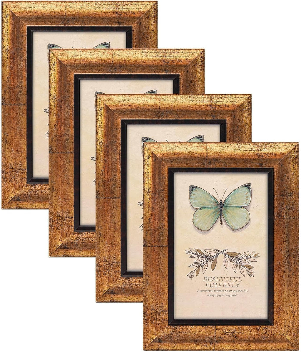 Yulinne 8x10 Picture Frame Set of 4, Rustic Retro Style, HD Plastic Cover, Wall or Tabletop Display