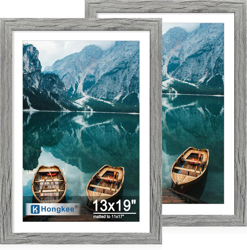 Yulinne 8x10 Picture Frame Set of 2, Distressed White Wood, Real Glass, Fits 5x7 with Mat, Wall or Tabletop