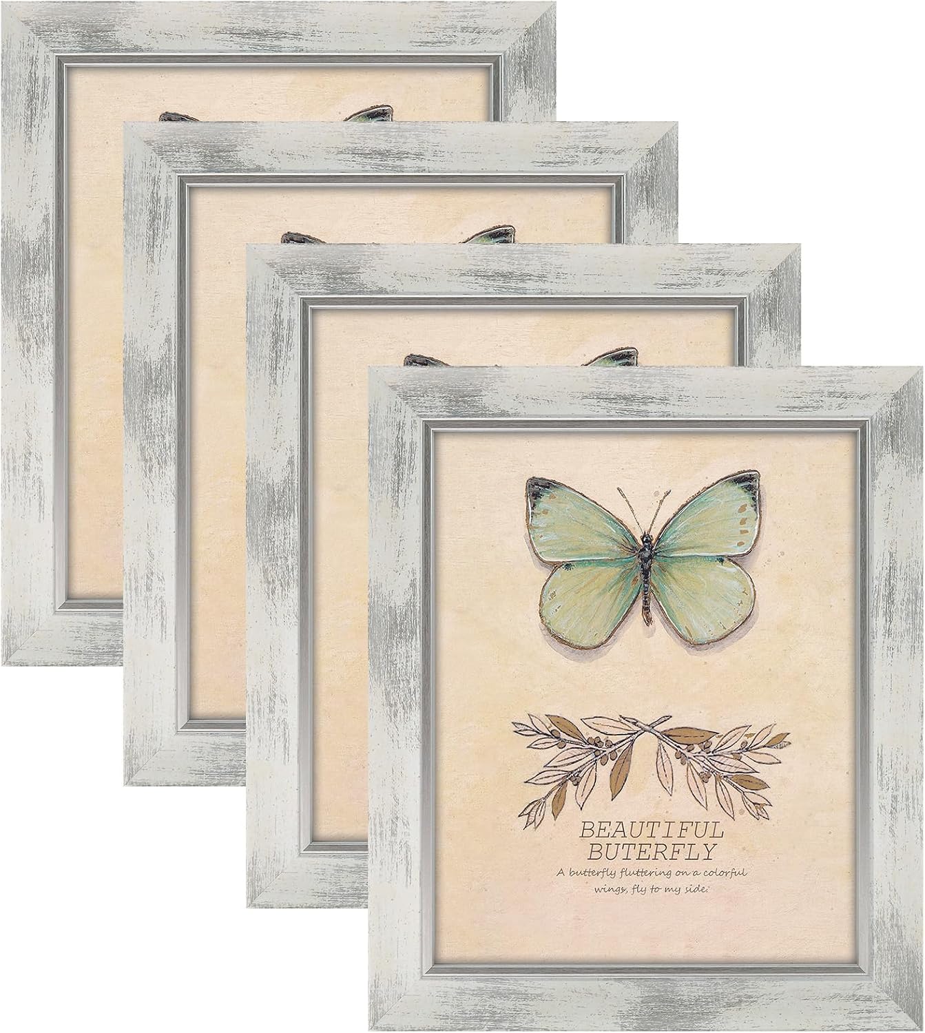 Yulinne 8x10 Picture Frame Set of 4, Rustic Retro Style, HD Plastic Cover, Wall or Tabletop Display