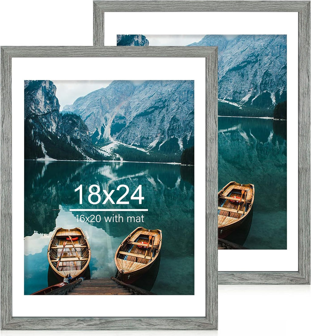 Yulinne 8x10 Picture Frame Set of 2, Distressed White Wood, Real Glass, Fits 5x7 with Mat, Wall or Tabletop