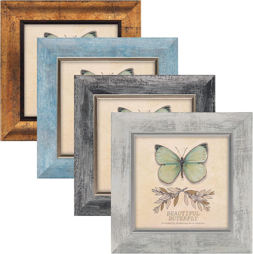 Yulinne 8x10 Picture Frame Set of 4, Rustic Retro Style, HD Plastic Cover, Wall or Tabletop Display