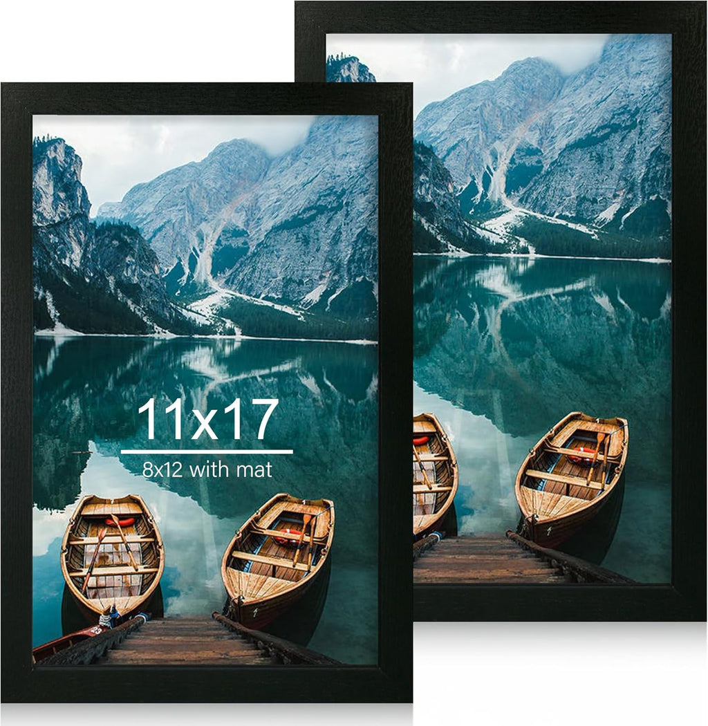 Yulinne 8x10 Picture Frame Set of 2, Distressed White Wood, Real Glass, Fits 5x7 with Mat, Wall or Tabletop