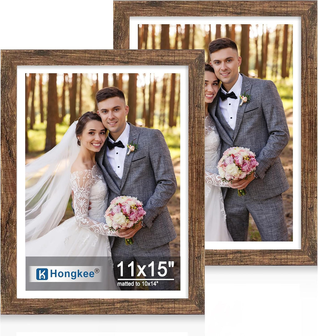 Yulinne 8x10 Picture Frame Set of 2, Distressed White Wood, Real Glass, Fits 5x7 with Mat, Wall or Tabletop
